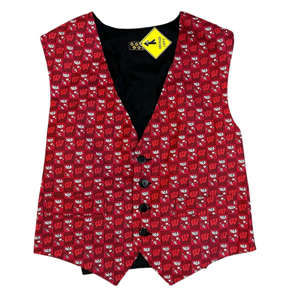 Vintage Wisconsin Badgers Silk Blend Tuxedo Vest Mens Small Button Front Bucky